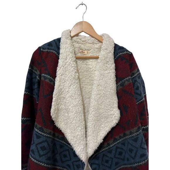 Hollister Aztec Southwestern Sherpa Open Front Fringe Cardigan Multicolor Sz XS - Picture 2 of 9